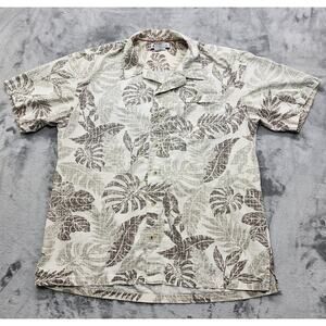 Columbia Shirt Mens L Tan Palm Leaves Hawaiian Tropical Camp Fishing Outdoors‎